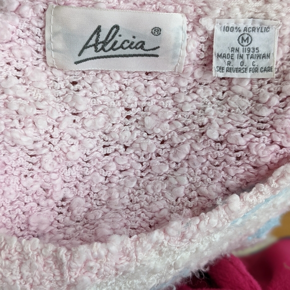 Vintage 1980s Pink Blue Short Sleeve Sweater Geometric Abstract Pastel Retro VTG - Picture 3 of 3